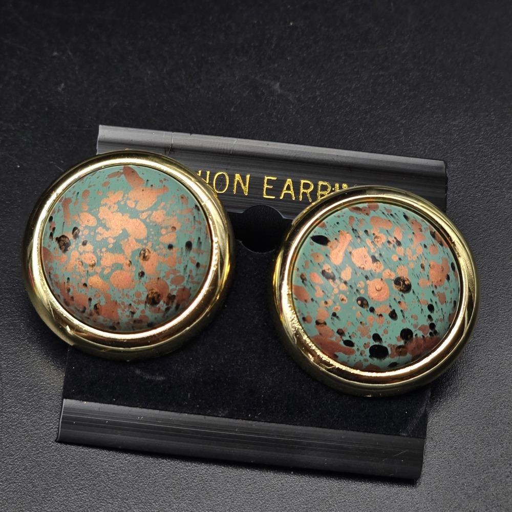 Robin's Egg Speckle Earrings Round Pierced Vintage 1980s NOS NWT Spring Easter